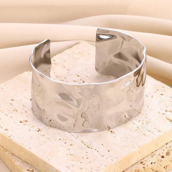 Stainless Steel Wide Bangles for Women Luxury Gold Color Chunky Flower Cuff Bangle Bracelet femme Vintage Wedding Jewelry Gifts