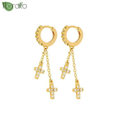 925 Sterling Silver Needle Fashion Cross Pendant Hoop Earrings for Women Vintage Gold Color Small Earrings Luxury Jewelry Gifts