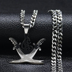 Islamic Imam Ali Zulfiqar Sword Pendant Necklace for Women Men Stainless Steel Gold Color Arabic Religion Chain Jewelry NZZZ764