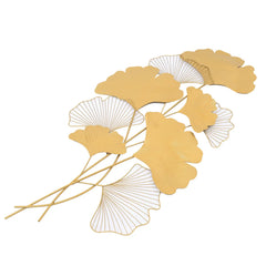 Elegant Golden Ginkgo Leaf Wall Decoration Wall Hanging Art Sculpture Luxurious Iron Art Piece for Home Indoor Living Room