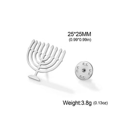 Jewish Menorah Candle Holder Brooch for Women Men Stainless Steel Faith Lamp Shirt Suit Badge Pin Religious Judaica Accessories