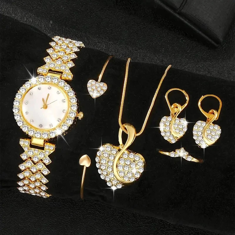 Luxury Women’s Diamond Steel Band Watch & Bracelet Set