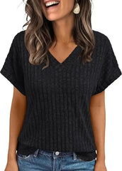 Women’s V-Neck Knit T-Shirt Casual Summer Top