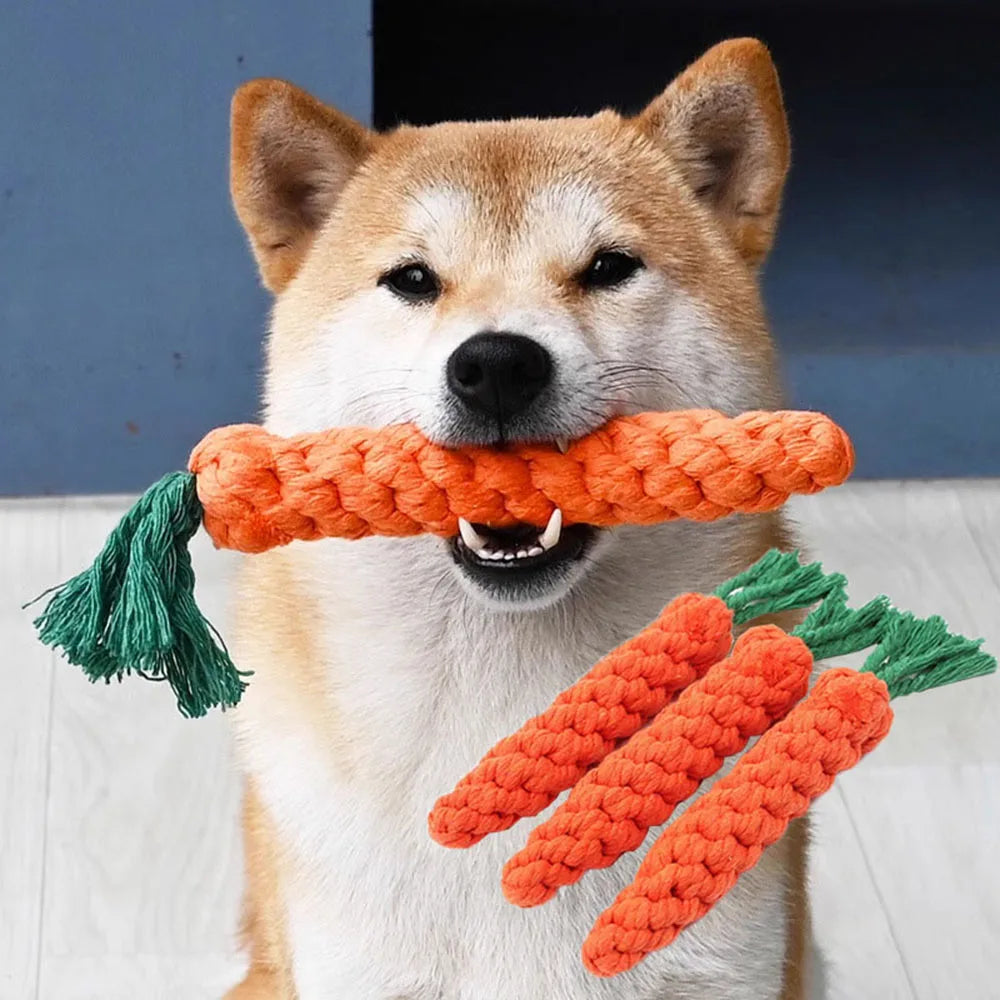 1Pcs Carrot Dog Bite Rope Pet Dog Toys Safe Durable Braided Bite Dog Chew Toys Resistant Puppy Molar Cleaning Teeth Cotton Rope Pet Shop