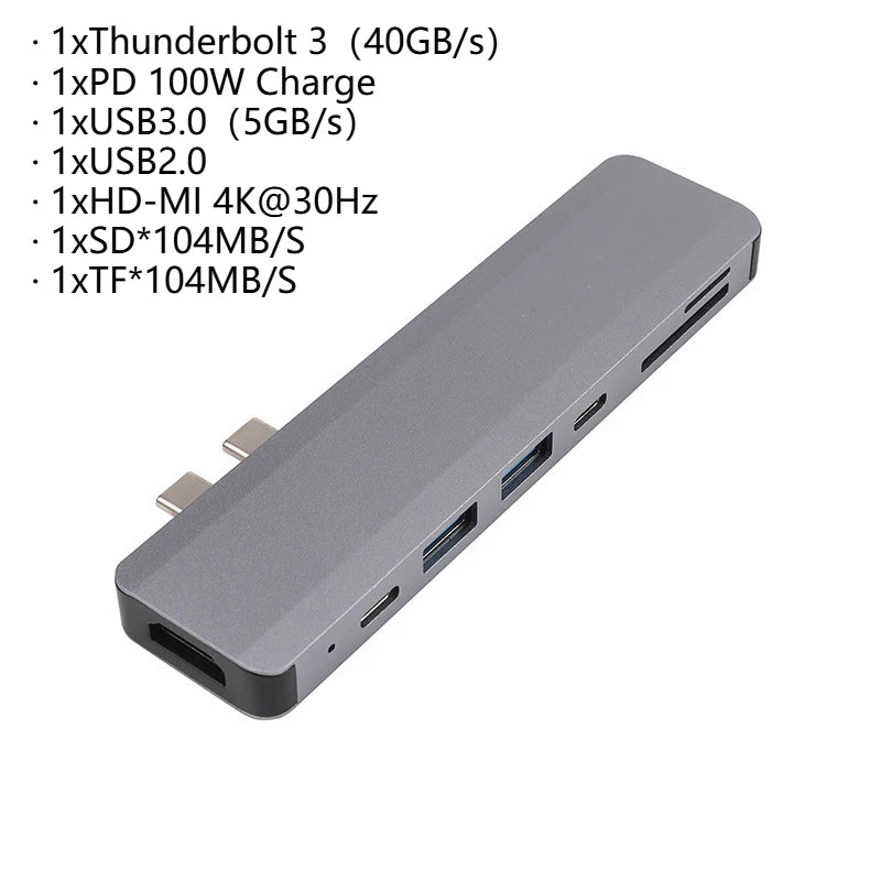 USB 3.1 Type-C Hub to HDMI Adapter 4K Thunderbolt 3 USB C Hub 3.0 TF SD Reader Slot PD For MacBook Air Pro M3 M2 M1 Chip