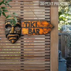 2D Tiki Bar Arrow Wooden Sign - Hawaiian Style Arrow Wall Ornament, Suitable for Outdoor, Beach Parties, Bars, Hawaiian Decor