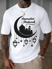Islamic Ramadan Mubarak Moon Print Mens T Shirt Cotton Loose T-Shirts Summer New Fashion Clothes Male Casual All-Match Sportswear