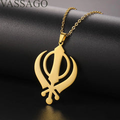 Sikhism Necklace Sikh Khanda Sword Necklace for Women Men Stainless Steel Sikhs Necklaces Sword Symbol Pendant Religious Jewelry