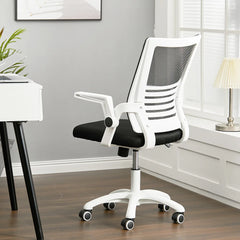 Haodirect Mesh Swivel Office Chair Computer Ergonomic Chair White Armrests Height Adjustable With Pulleys Office Furniture