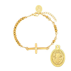 Women's Rosary Cross Virgin Mary Bracelet,Stainless Steel Vintage Charm Beaded Bracelets,Religious Prayer Jewelry Gifts