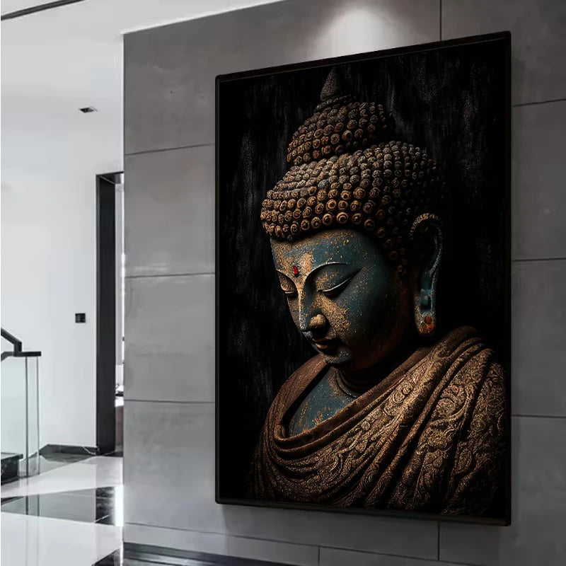 Vintage Buddha Statue Canvas Painting Religious Prints Posters Wall Art Picture for Living Room Bedroom Decoration Cuadros