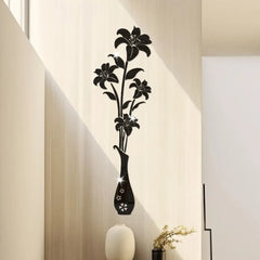 DIY Lily Flower Vase Acrylic Mirror Art Stickers for Room Decoration Vase 3D Flower Wall Decals Sticker Living Room Wall Home Decor