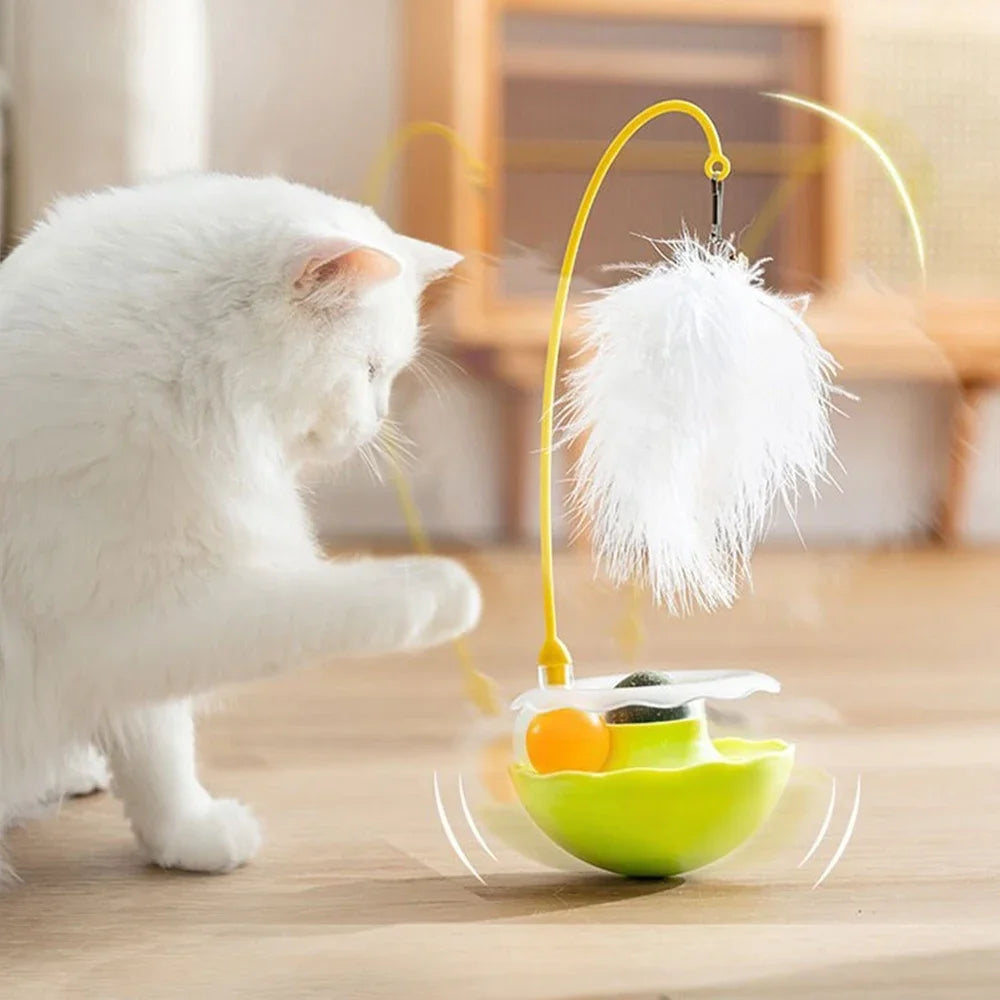 Funny Tumbler Cat Toys for Bite Resistant Removable Turntable Plush Feathers Cat Toy Interactive Cat Teasing Stick Pet Shop