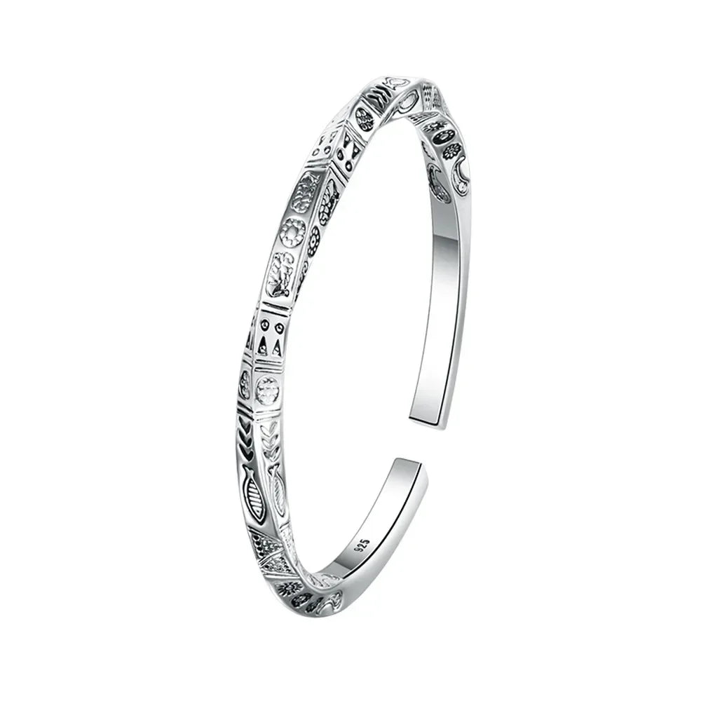 ALITREE 925 Sterling Silver Geometry Totems Open Bracelets Bangles For Women Luxury Designer Jewelry Gift Female