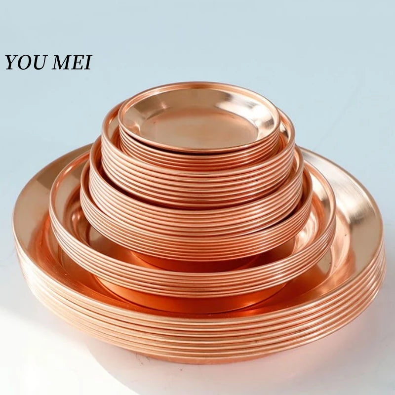 7 Pcs Nepal Altars Platter,Buddhism Red Copper Tribute Tray,Multiple Sizes Desktop Decoration Holy Luster Plate Buddhist Item