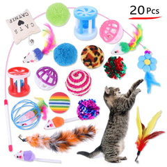 DualPet Kitten Toys Variety Cat Toy Combination Set Cat Toy Funny Cat Stick Sisal Mouse Bell Ball Cat Supplies 20 Piece Set Pet Shop