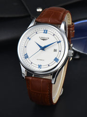 LONGLUX automatic man watch wholesale mechanical watches simple versatile date waterproof fashion leather man watch men gift