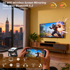 XBJ Smart Touch Screen Portable Projector Support 4K Wifi 6 Bluetooth Auto Focus Compatible with phone/ TVStick/pc/IndoorOutdoor