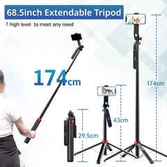 Ulanzi MA09 1.74m Selfie Stick Tripod for iPhone 17 15 Android Phone w Remote Control Panoramic Ball Head Holder U200 VL49 Kit