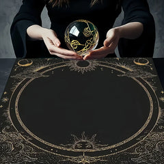 VIKAMA Black Gold Sun Moon Space Minimalist Tarot Card Altar Cloth Ritual Tablecloth Witchcraft Divination Mat Decoration
