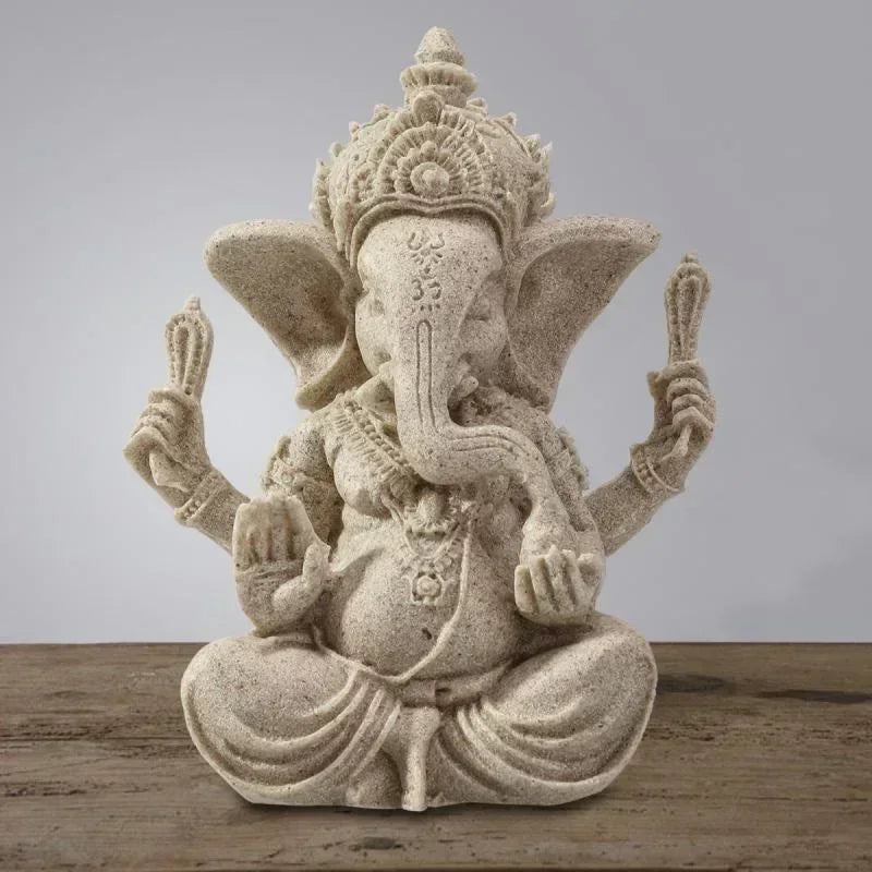 Sandstone Ganesha Buddha Elephant Statue Sculpture Handmade Figurine Miniatures Home Decoration Accessories Desk Crafts