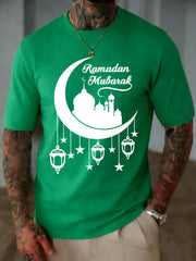 Islamic Ramadan Mubarak Moon Print Mens T Shirt Cotton Loose T-Shirts Summer New Fashion Clothes Male Casual All-Match Sportswear