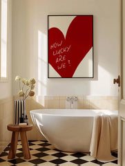 How Lucky Are We Pink Red Striped Wall Art Positive Inspirational Quote Poster Canvas Prints for Modern Living Room Home Decor