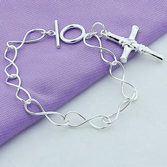 New 925 Sterling Silver Vintage Cross Pendant Bracelet Women Party Fashion Design Creative Jewelry Birthday Gift Accessories