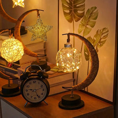 1pc Ramadan Table Lamp Gold Moon Decorative Night Light With Hanging Star or Ball Battery Powered Perfect For Home Bedroom Decor