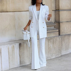 Women’s Solid Color Casual 2-Piece Wide-Leg Pants Set