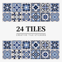 24 pieces of Mandala Retro Pattern Glossy Self-adhesive Tile Stickers for Kitchen and Bathroom Removable Waterproof Wall Sticker Home Decor