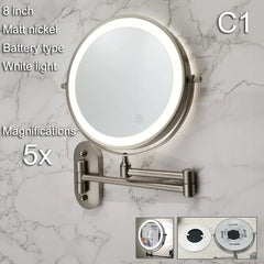 Golden Wall Folding Makeup Mirror Double Side Fill Light Magnifying USB Charging Led Tricolor Dimming Bathroom Cosmetic Mirrors