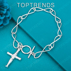 New 925 Sterling Silver Vintage Cross Pendant Bracelet Women Party Fashion Design Creative Jewelry Birthday Gift Accessories