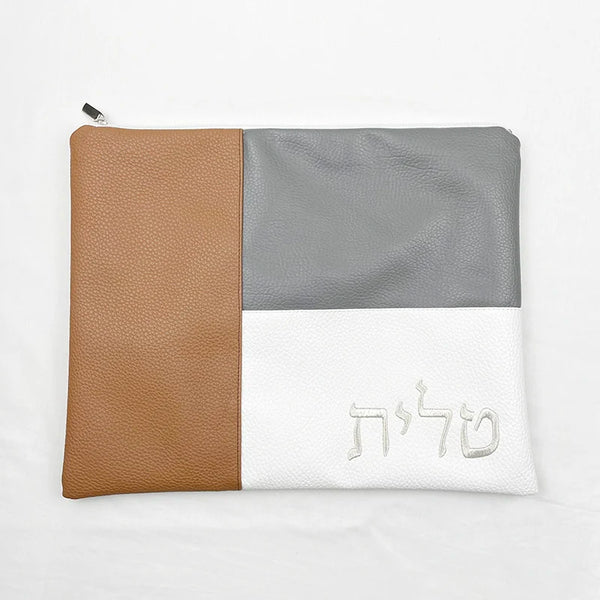 Tallit Bag For Jewish Judaical Prayer Shawl Zippered Embroidered Faux Leather Quality PU Leather & Zipper