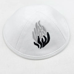 1pc Judaical Kippah with Embroidery Of Fire for Men Yamaka Hat Black White 18cm